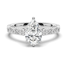 Load image into Gallery viewer, Pear Shaped Moissanite Engagement Ring With Milgrain Edges