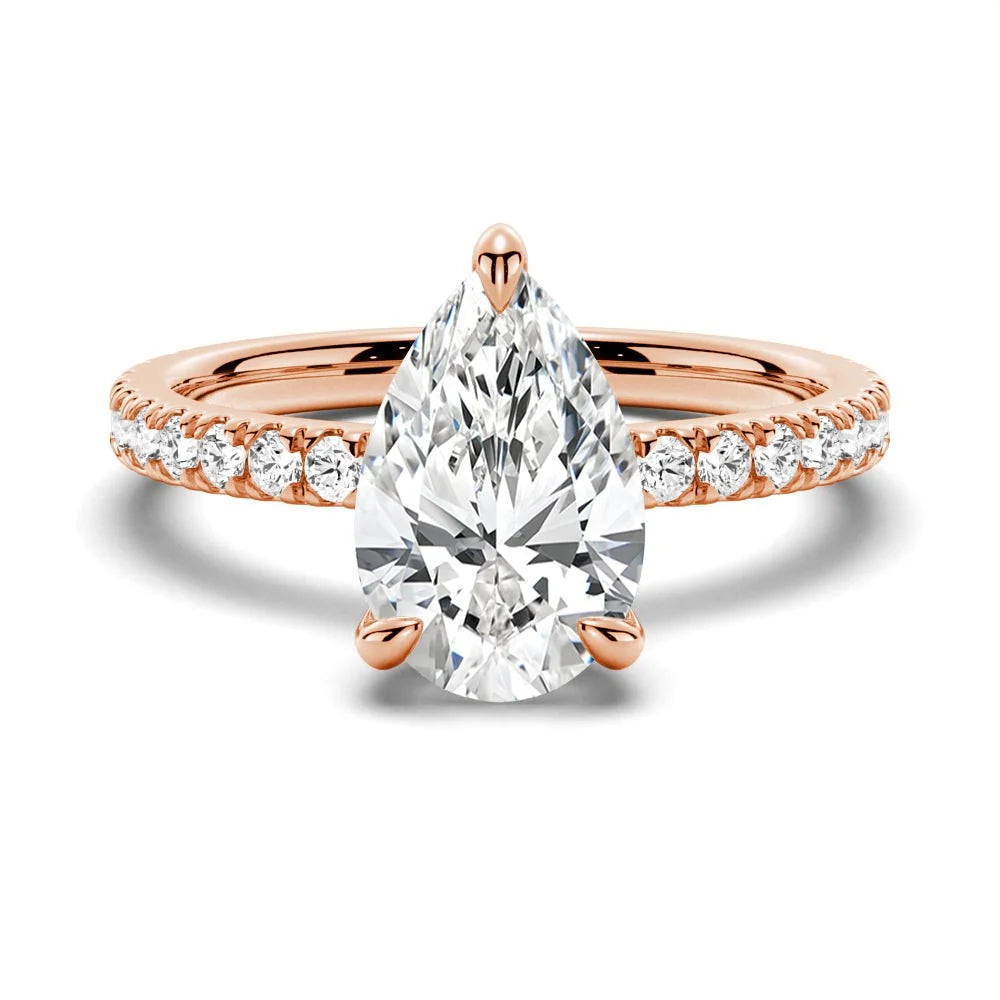 Pear-Shaped Pavé Band Moissanite Engagement Ring