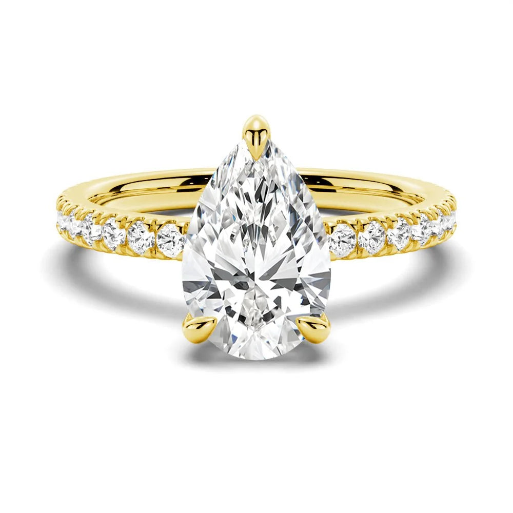 Pear-Shaped Pavé Band Moissanite Engagement Ring