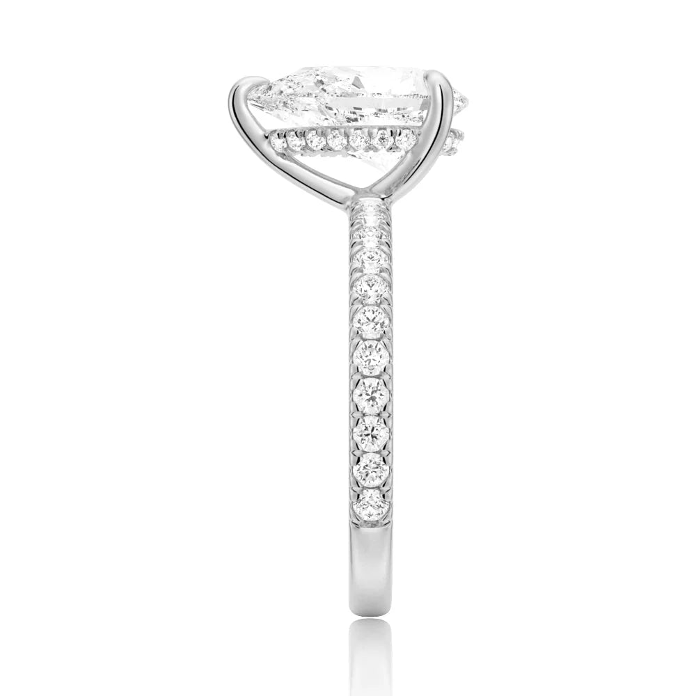 Pear-Shaped Pavé Band Moissanite Engagement Ring