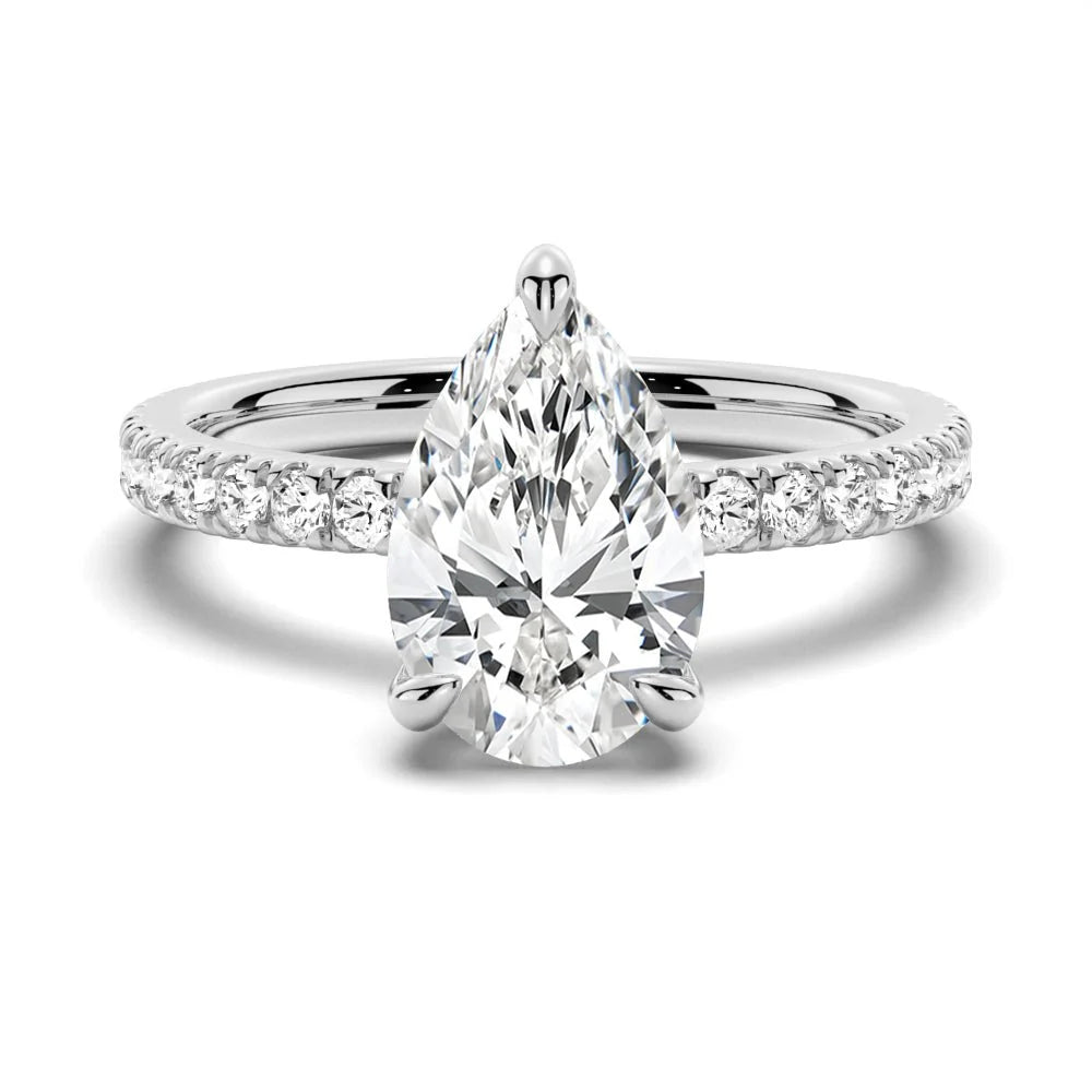 Pear-Shaped Pavé Band Moissanite Engagement Ring