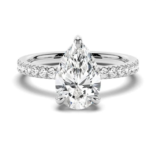 Pear-Shaped Pavé Band Moissanite Engagement Ring