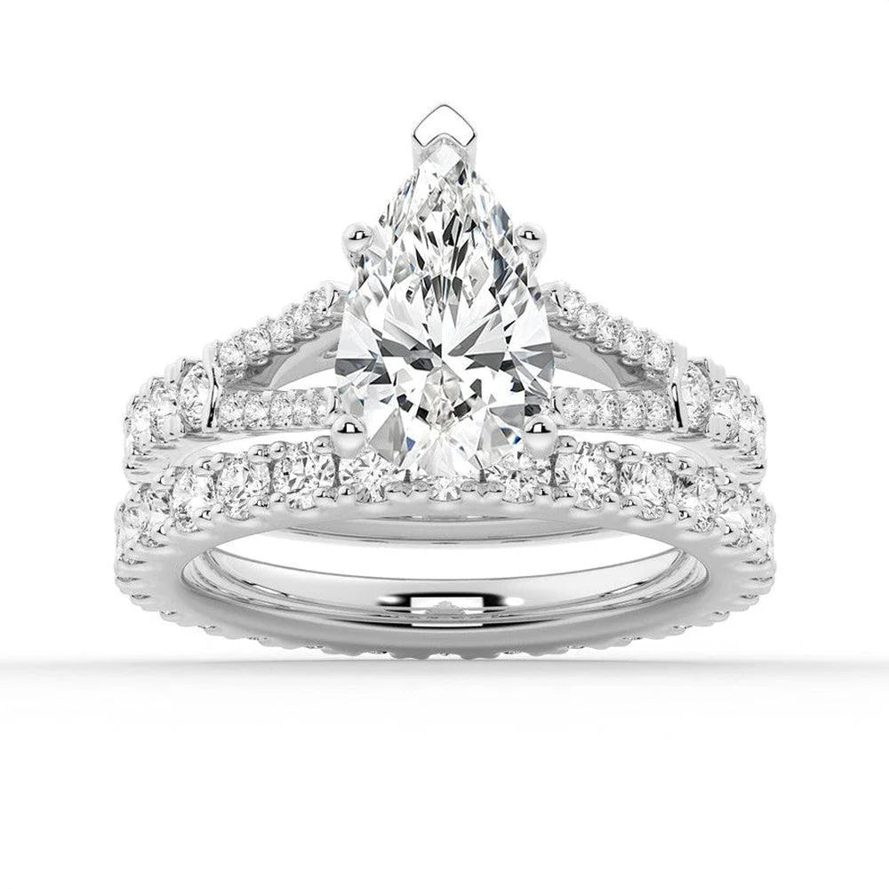 Pear Shaped Split-Shank Moissanite Bridal Set