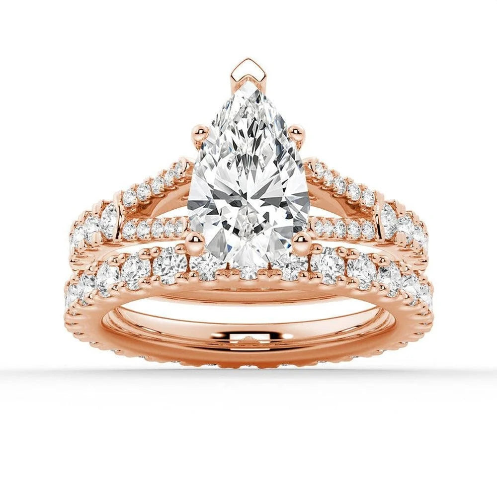 Pear Shaped Split-Shank Moissanite Bridal Set