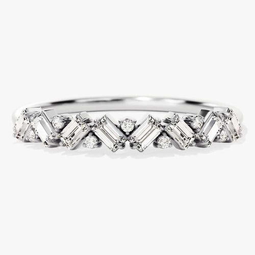 Petite Baguette and Round Moissanite Ring