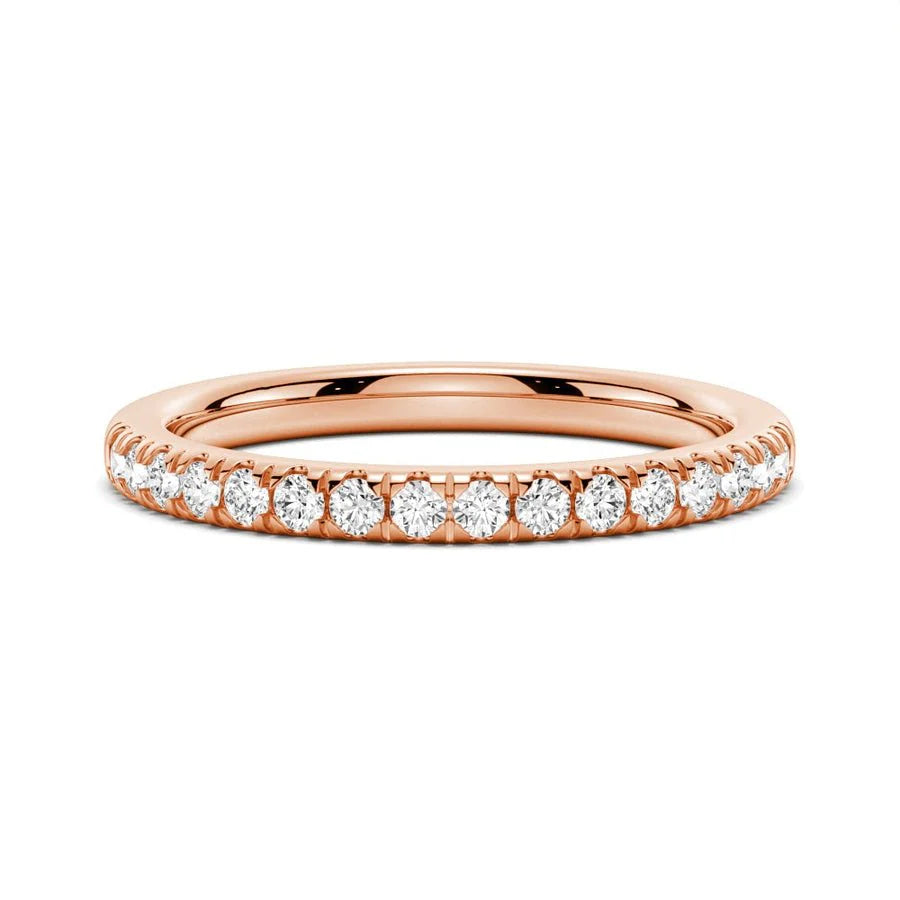 2mm French Pavé Moissanite Wedding Band | 925 Silver, 10K-18K Gold, Platinum