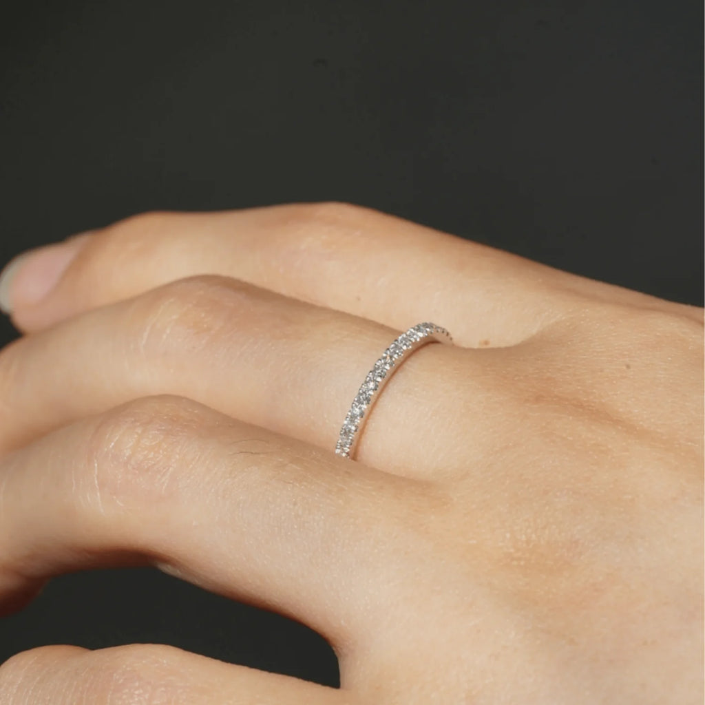 925 Silver Minimalist Moissanite Band with Pavé Setting