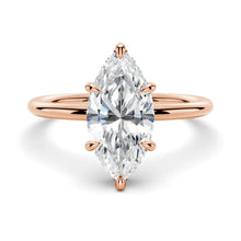 Load image into Gallery viewer, Petite Marquise Solitaire Moissanite Engagement Ring With Hidden Halo