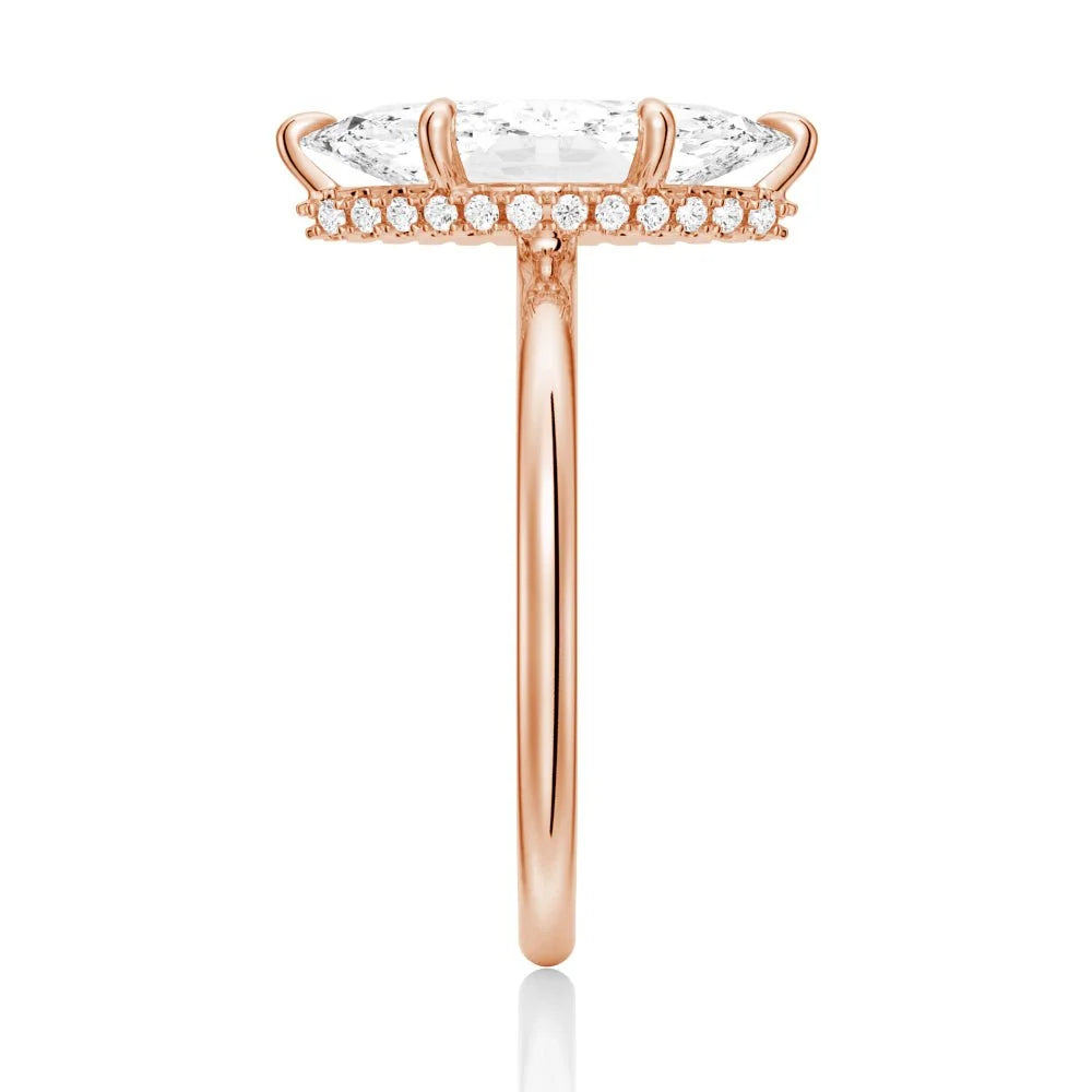 Petite Marquise Solitaire Moissanite Engagement Ring With Hidden Halo