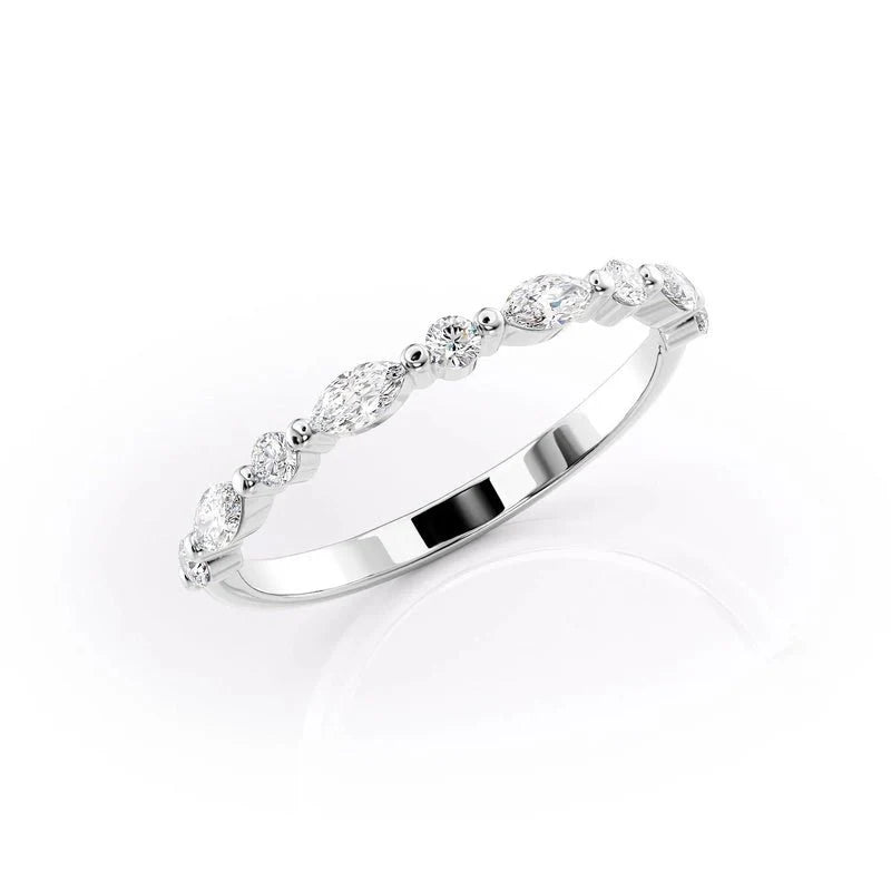 Petite Round and Marquise Moissanite Band – Elegant Wedding Ring