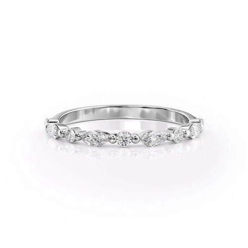 Round and Marquise Moissanite Wedding Band