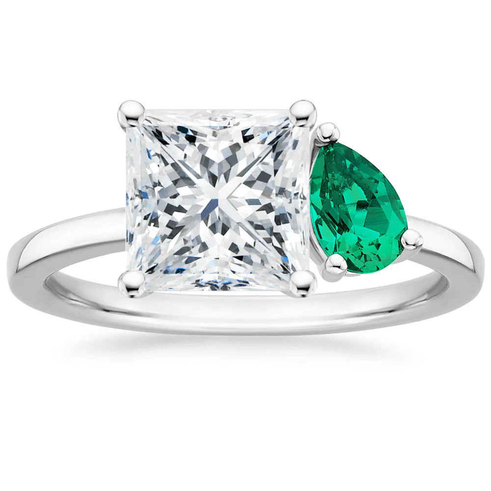 Princess and Pear Shaped Moissanite Engagement Ring