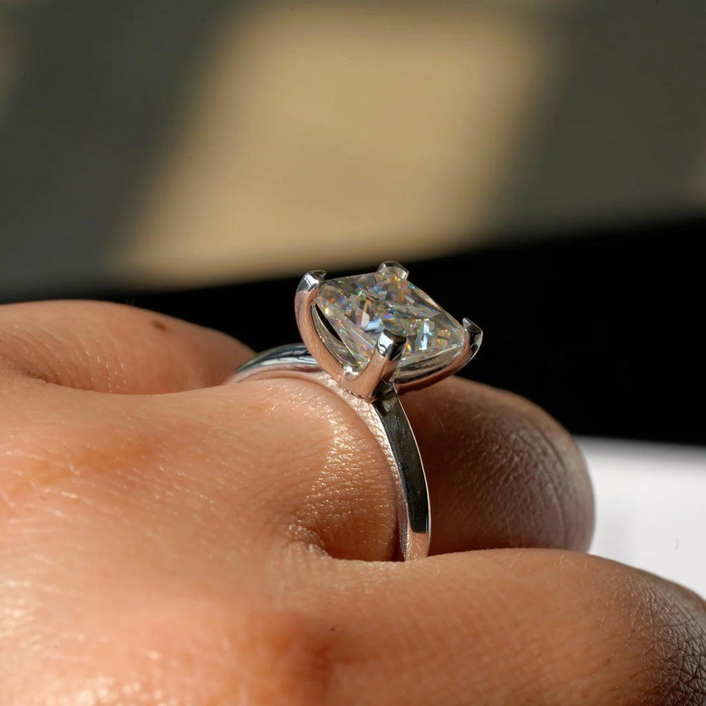 Princess Cut Moissanite Engagement Ring With Hidden Sapphires