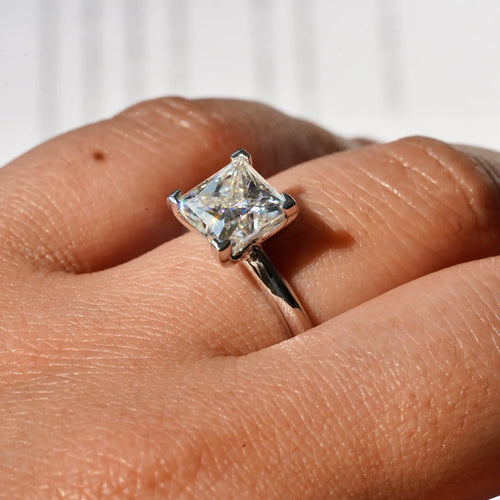 Princess Cut Moissanite Engagement Ring With Hidden Sapphires
