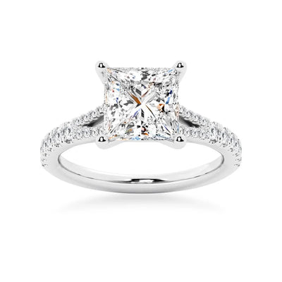 Princess Cut Moissanite Engagement Ring with Split Shank - Front View