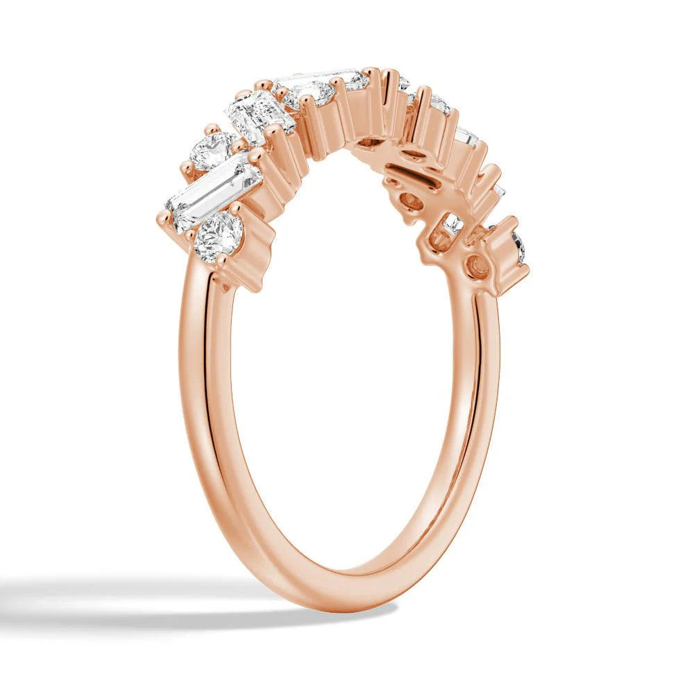 Round and Baguette Moissanite Wedding Band – Elegant Mixed-Cut Design