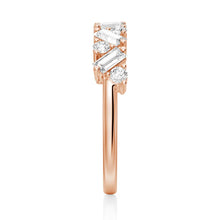 Load image into Gallery viewer, Round and Baguette Moissanite Wedding Band – Elegant Mixed-Cut Design