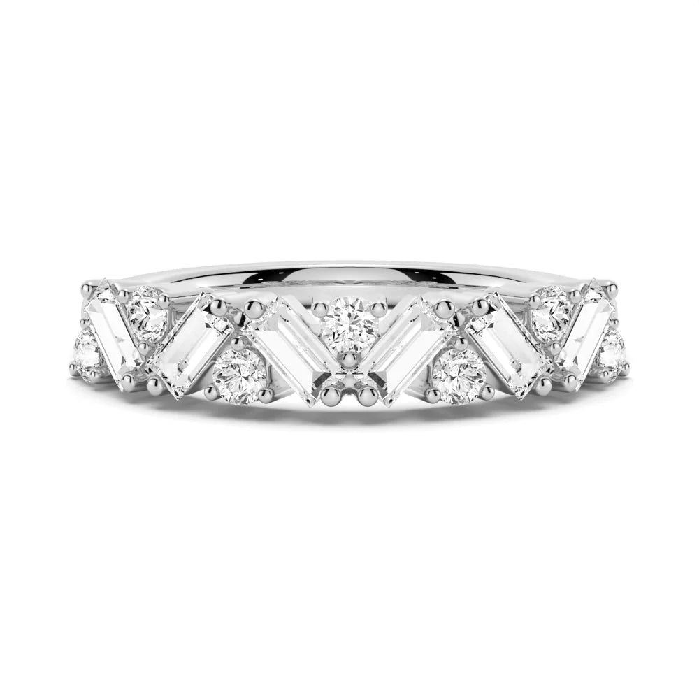 Round and Baguette Moissanite Wedding Band