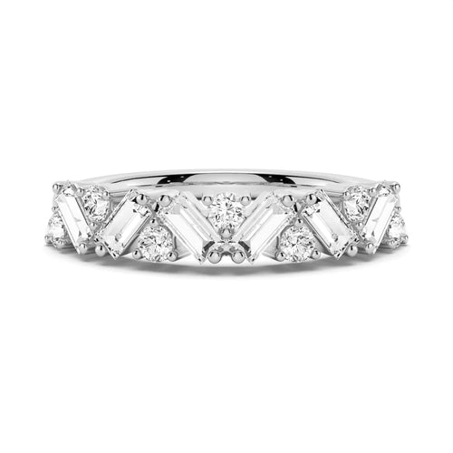 Round and Baguette Moissanite Wedding Band