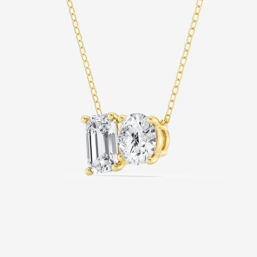 Dual Moissanite Pendant – Round & Emerald Cuts | Silver & Gold Options
