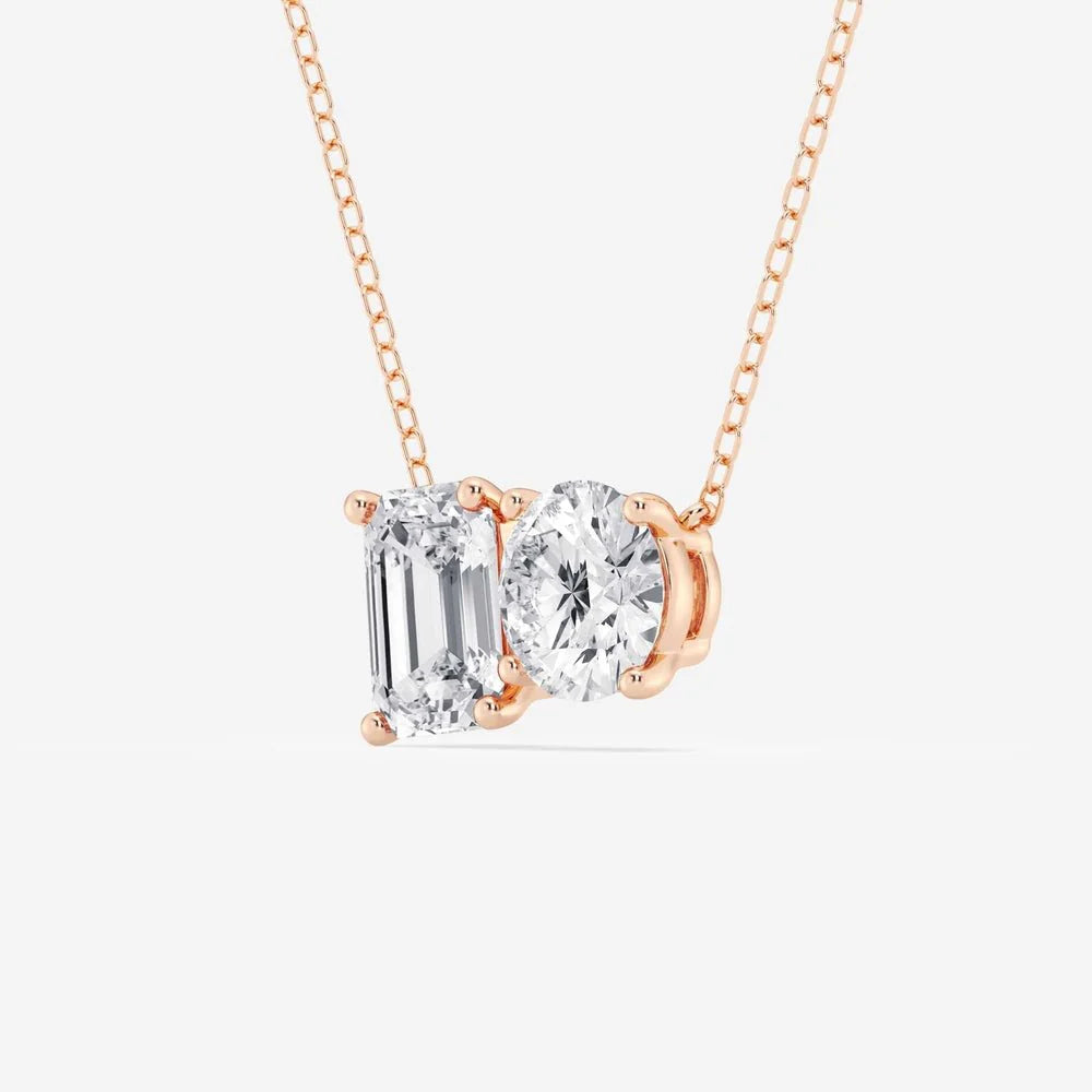 Dual Moissanite Pendant – Round & Emerald Cuts | Silver & Gold Options