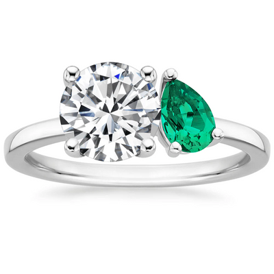 Round and Pear Cut Emerald Double Stone Ring