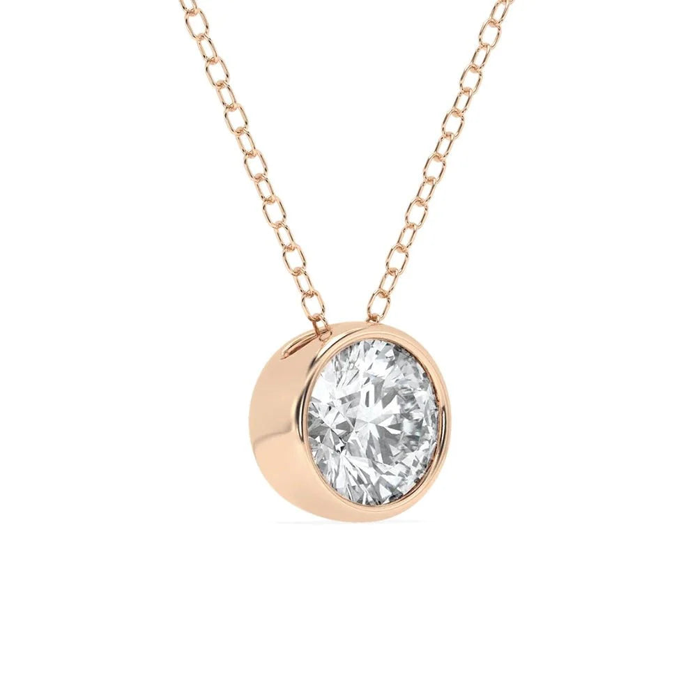 1 Ct Round Bezel Moissanite Necklace – Silver & Gold Options