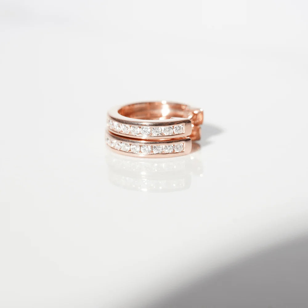 Moissanite Channel Hoop Earrings – Round Cut | Silver & Gold