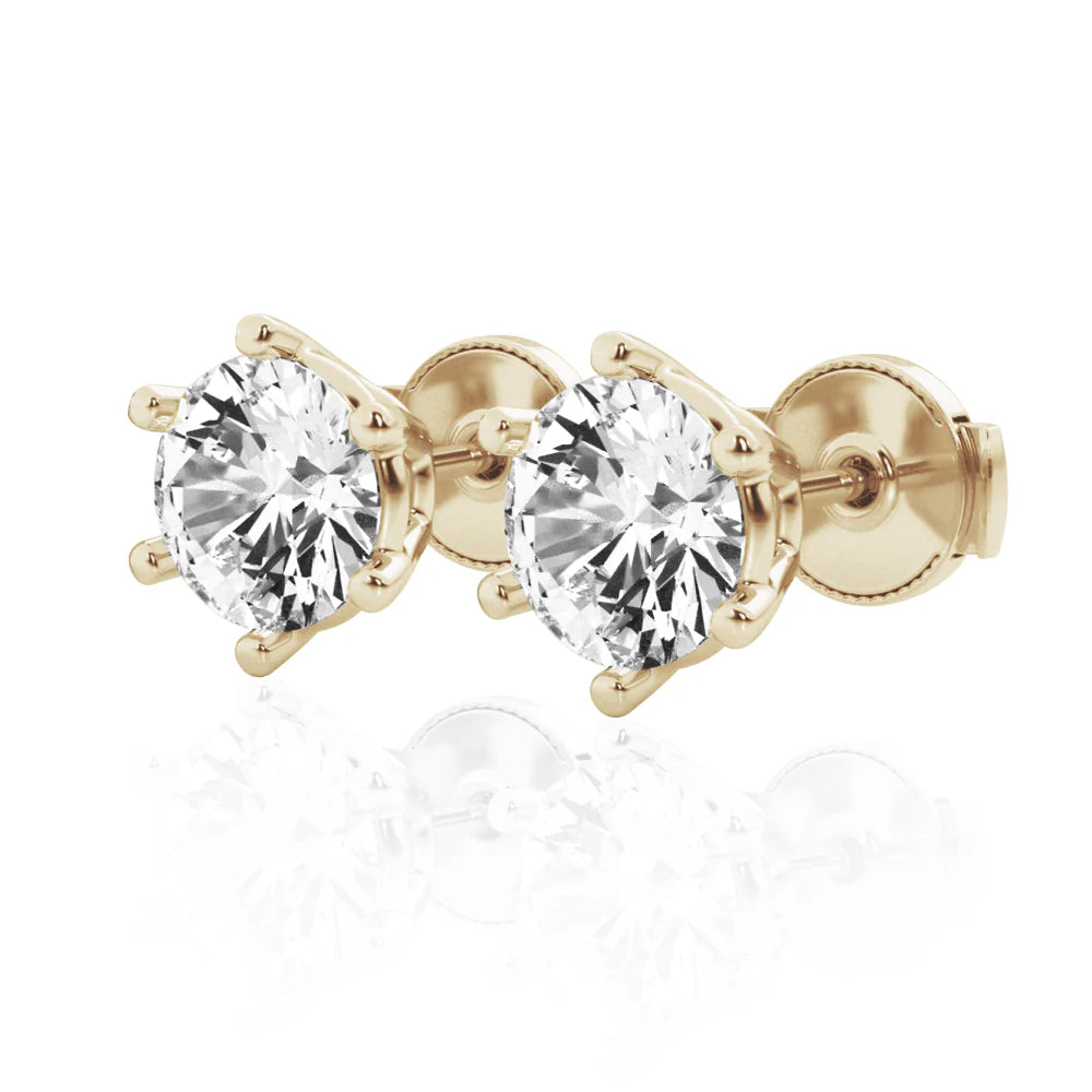 Solitaire Round Moissanite Earrings – Four-Prong Studs in Silver, Gold & Platinum ( 1 –2CT)