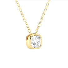 Load image into Gallery viewer, Cushion Cut Moissanite Necklace – Bezel Set Pendant | Silver &amp; Gold