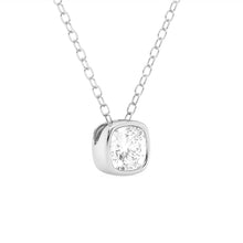 Load image into Gallery viewer, Cushion Cut Moissanite Necklace – Bezel Set Pendant | Silver &amp; Gold