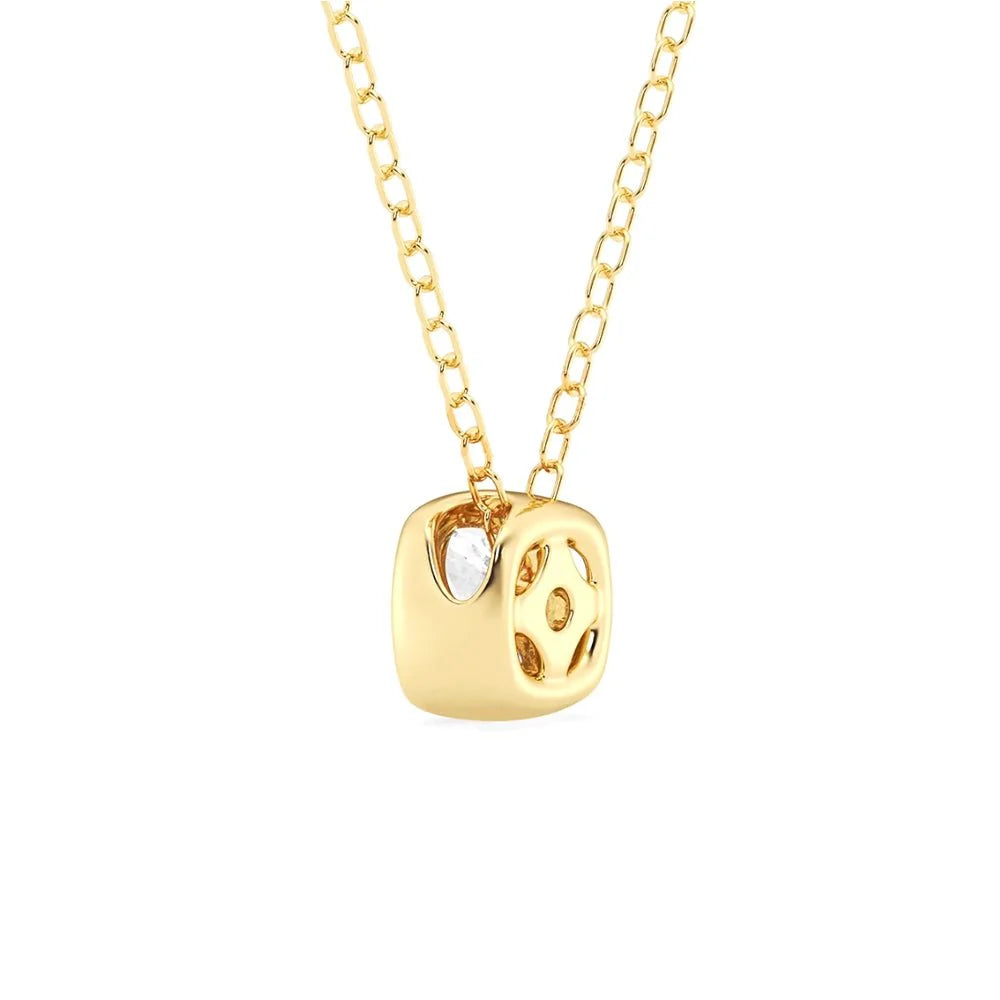 Cushion Cut Moissanite Necklace – Bezel Set Pendant | Silver & Gold