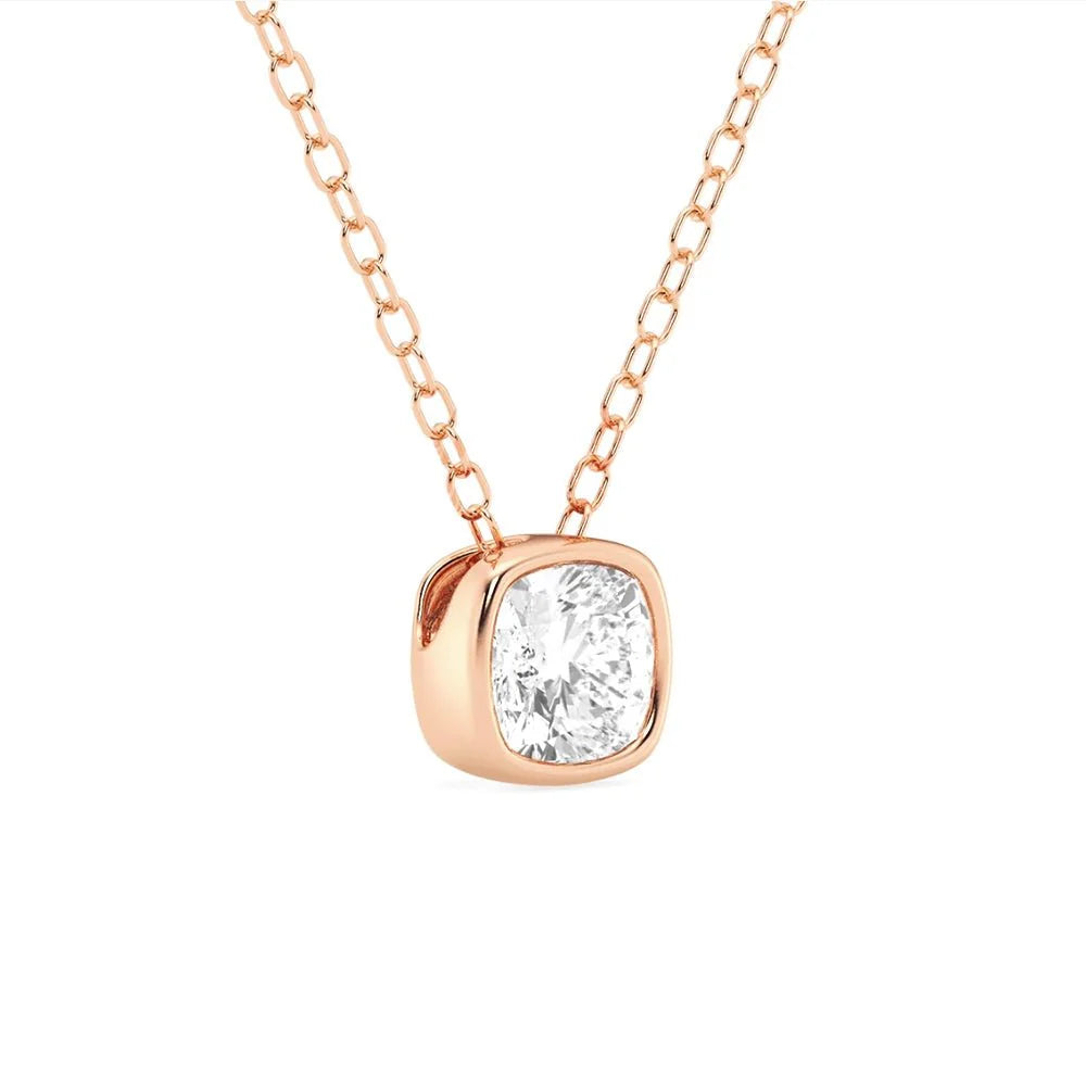 Cushion Cut Moissanite Necklace – Bezel Set Pendant | Silver & Gold