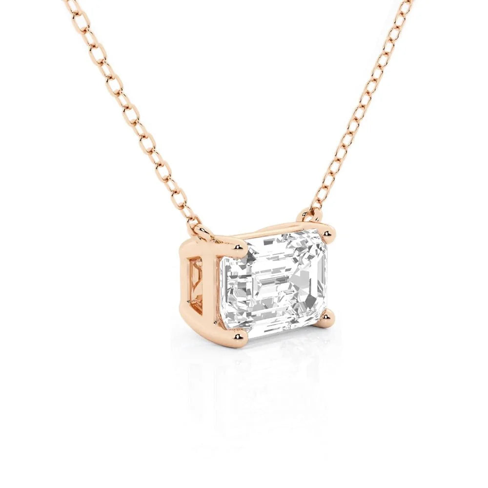 Emerald Cut Moissanite Pendant – Solitaire Necklace | Silver & Gold