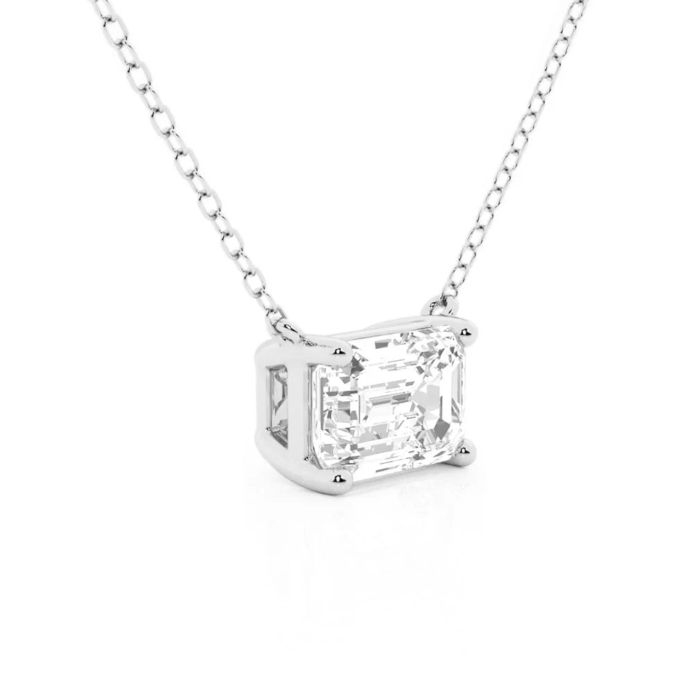 Emerald Cut Moissanite Pendant – Solitaire Necklace | Silver & Gold