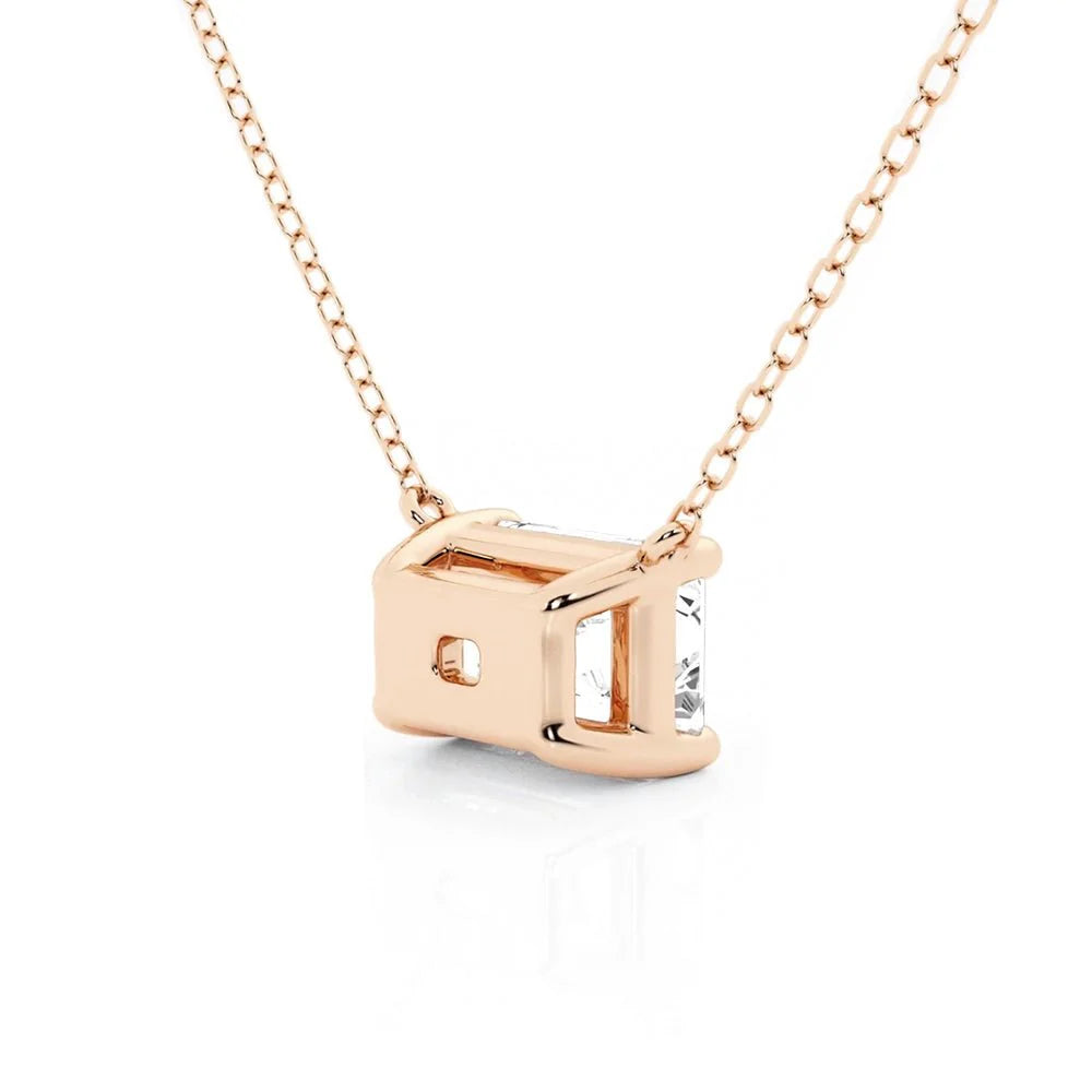 Emerald Cut Moissanite Pendant – Solitaire Necklace | Silver & Gold