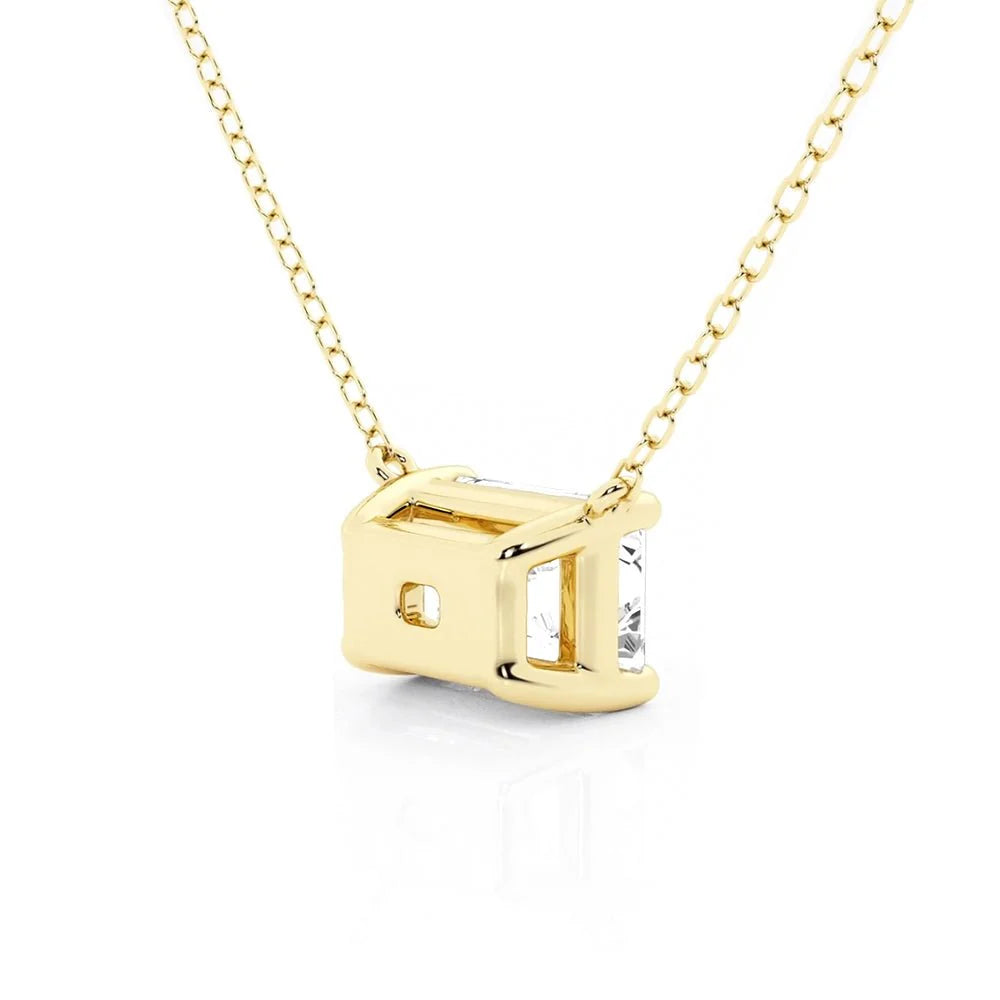 Emerald Cut Moissanite Pendant – Solitaire Necklace | Silver & Gold