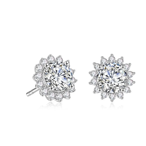 Sunflower Round Moissanite Stud Earrings