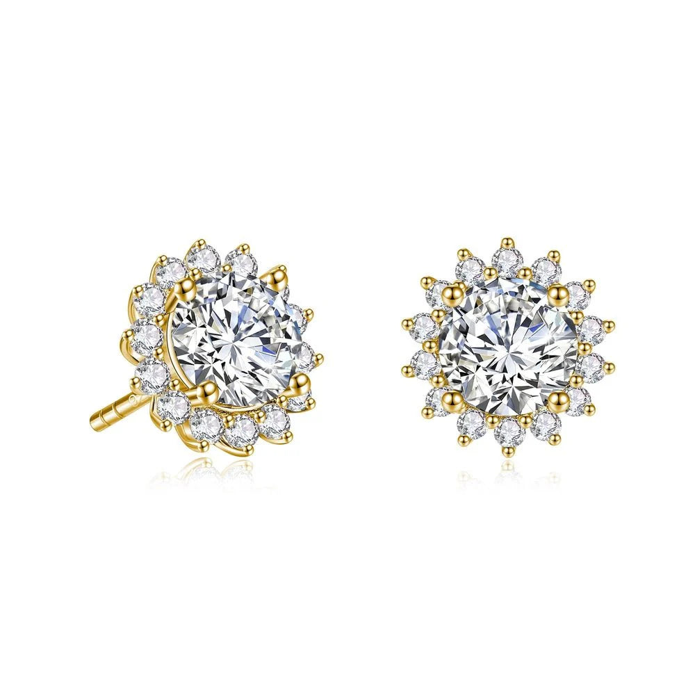 Gold Sunflower-Inspired Moissanite Earrings