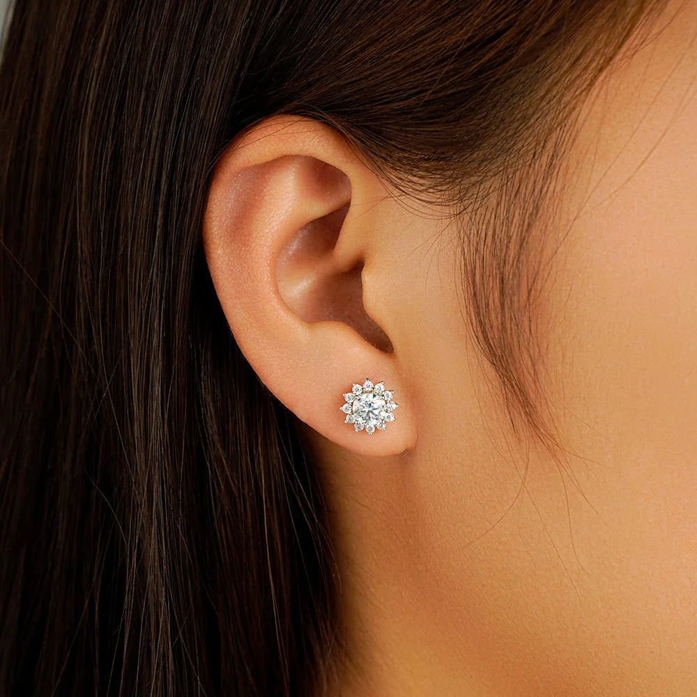 Dainty Sunflower Earrings with Sparkling Stones
