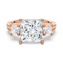 Load image into Gallery viewer, Three Stone Pavé Princess Cut Engagement Ring