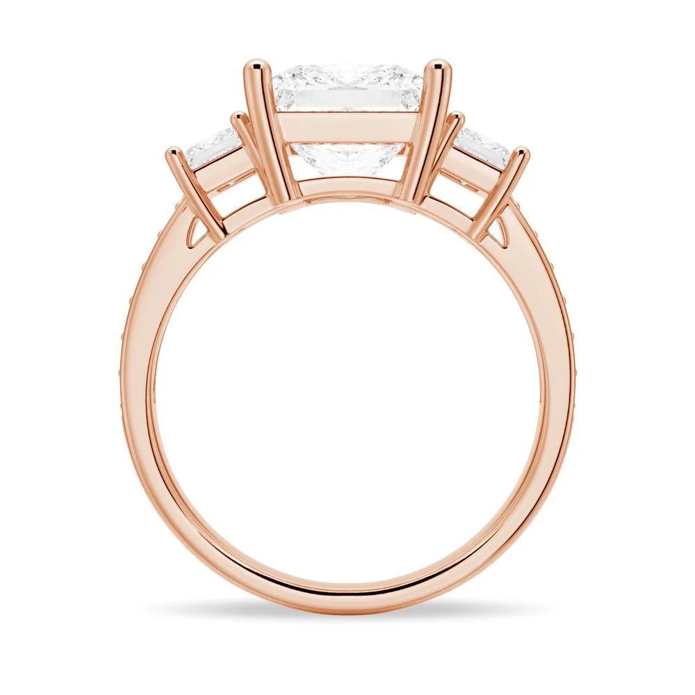 Three Stone Pavé Princess Cut Engagement Ring