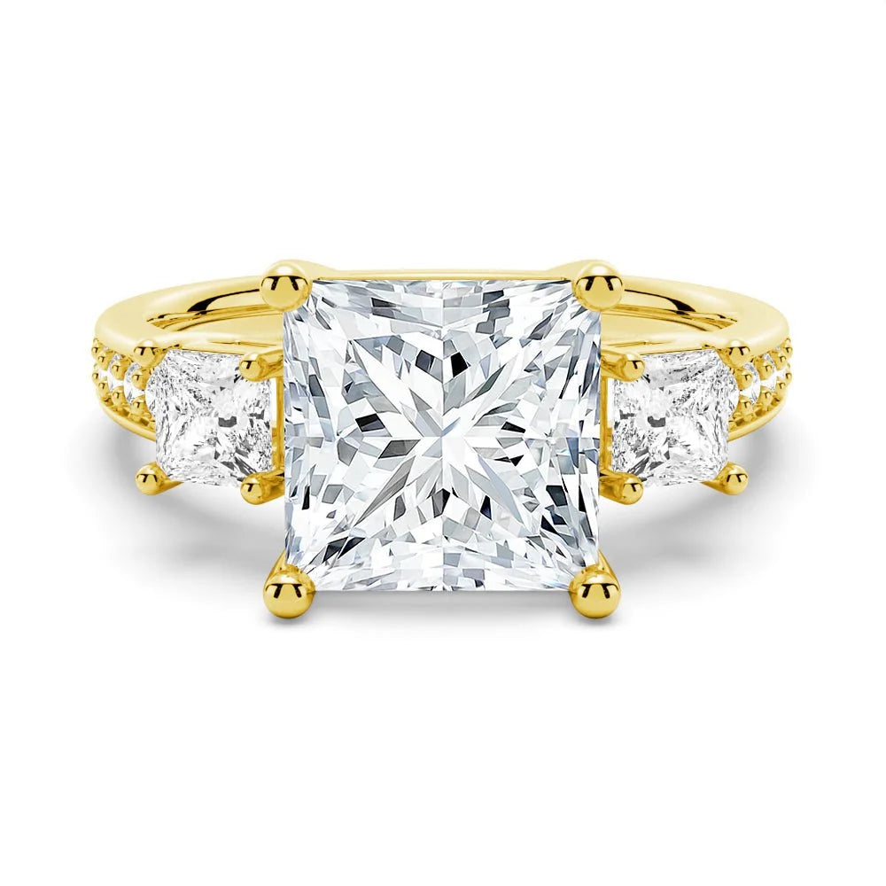 Three Stone Pavé Princess Cut Engagement Ring