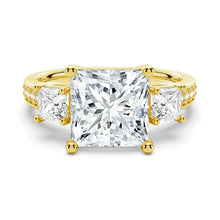 Load image into Gallery viewer, Three Stone Pavé Princess Cut Engagement Ring