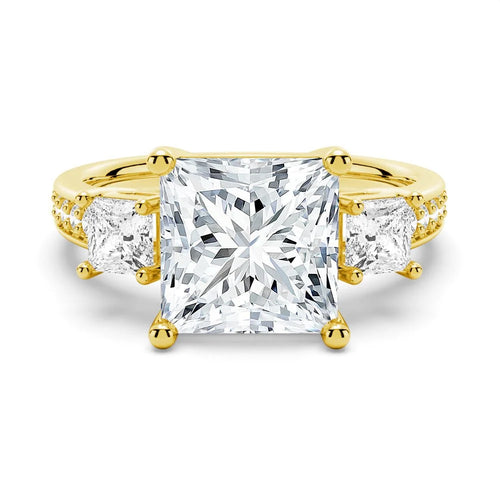 Three Stone Pavé Princess Cut Engagement Ring
