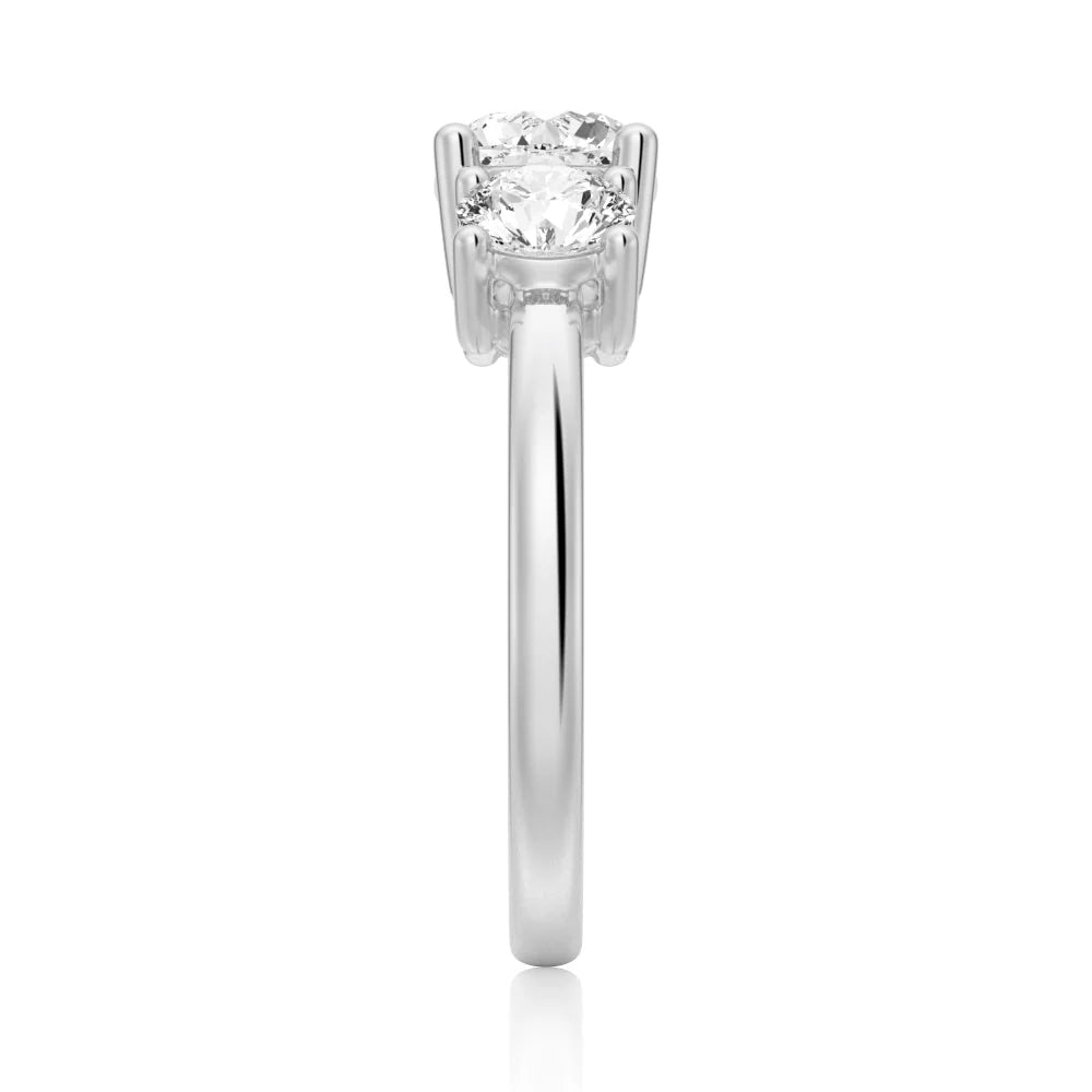 Three Stone Moissanite Wedding Band – Prong Set Ring in Silver, Gold, or Platinum