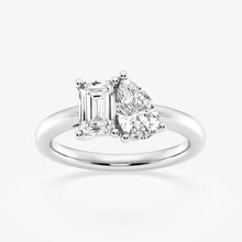 Load image into Gallery viewer, Toi et Moi Ring with Pear and Emerald Stones